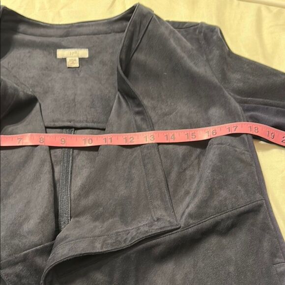J Jill Open Front Suede Draped Blazer Jacket Women XS Waterfall Navy Matrix Moto - Picture 9 of 10